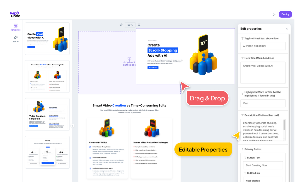 Choose template and customize blocks